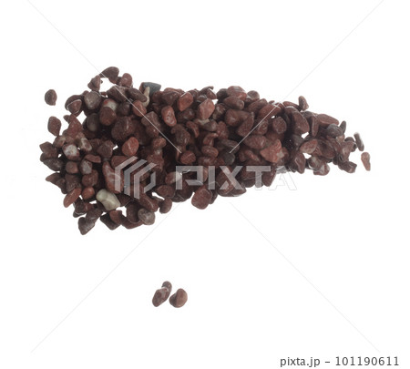 Fish Tank decorative Rock stone gravel fly explosion fall, red stone rock explode abstract cloud fly, splash in air for ground floor. White background isolated high speed shutter freeze shot 101190611