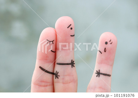 Fingers art of happy couple. A man loves another woman. The concept of unrequited love. 101191076
