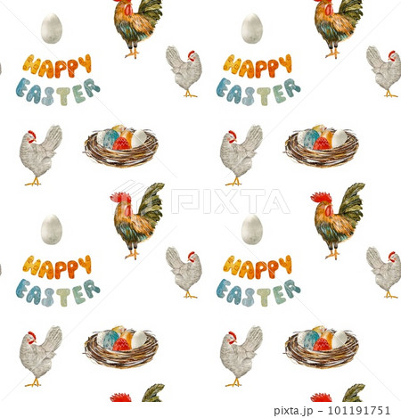 Nest egg rooster chicken Easter pattern watercolor 101191751
