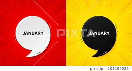 January month icon. Flash offer banner with quote. Event schedule Jan date. Meeting appointment planner. Starburst beam banner. January speech bubble. Vector 101192038