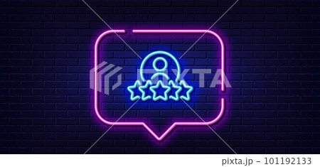 Neon light speech bubble. Business rank line icon. Employee nomination sign. Human rating symbol. Neon light background. Human rating glow line. Brick wall banner. Vector Neon light speech bubble. Business rank line icon. Employee nomination sign. Human rating symbol. Neon light background. Human rating glow line. Brick wall banner. Vector 101192133