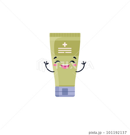 Antiseptic ointment or gel in tube with kawaii face, cartoon vector isolated. 101192137