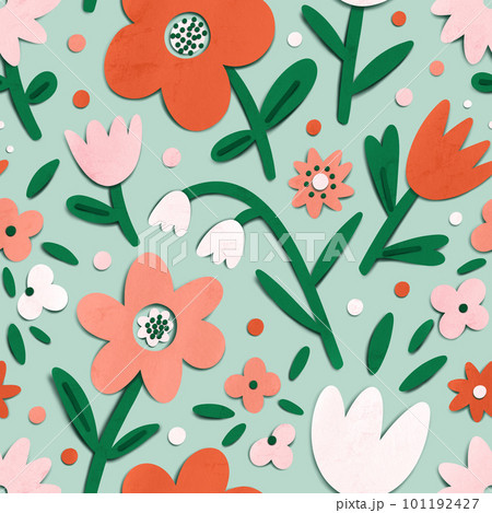 Digital paper cut effect floral seamless pattern 101192427