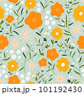 Flower field on mint background, seamless pattern illustration 101192430