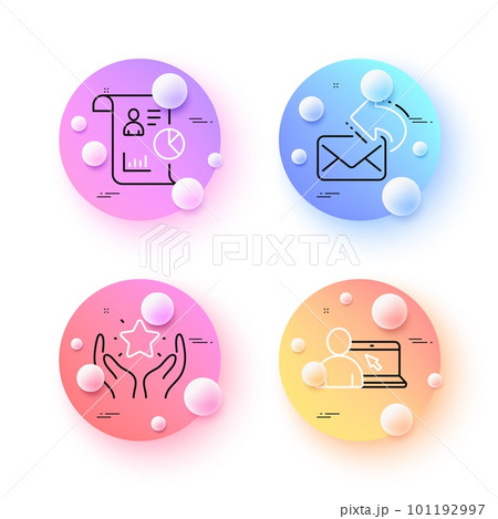 Ranking, Report and Share mail minimal line icons. 3d spheres or balls buttons. Online education icons. For web, application, printing. Hold star, Work statistics, New e-mail. Vector Ranking, Report and Share mail minimal line icons. 3d spheres or balls buttons. Online education icons. For web, application, printing. Hold star, Work statistics, New e-mail. Vector 101192997