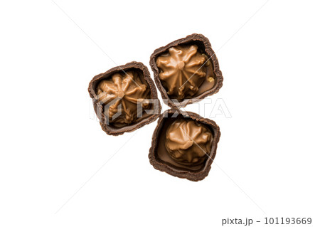 Top view Chocolate candy isolated on white background with clipping path and full depth of field. Flat lay. Set or collection Top view Chocolate candy isolated on white background with clipping path and full depth of field. Flat lay. Set or collection 101193669