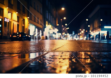 雨の降る夜の街のイラスト素材 [101194452] - PIXTA
