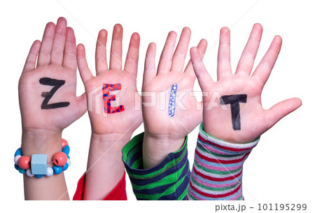 Children Hands Building Word Zeit Means Time. White Background 101195299