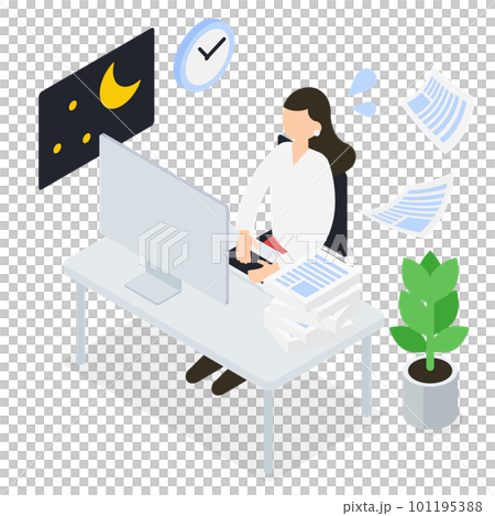 Isometric illustration of office staff with a lot of overtime and work 101195388