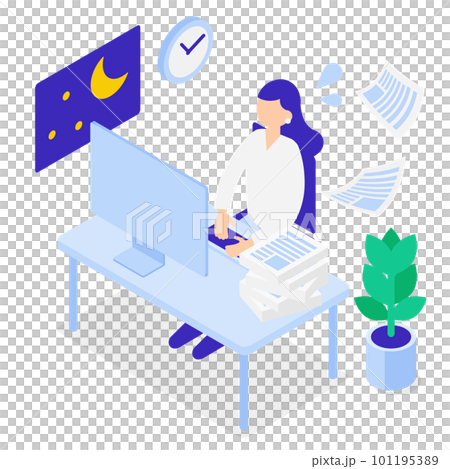 残業・業務が多い事務スタッフのアイソメトリックイラスト 101195389