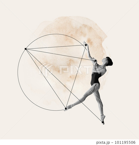 Young graceful girl, professional ballerina making performance over light background with abstract design elements. Contemporary art collage. Young graceful girl, professional ballerina making performance over light background with abstract design elements. Contemporary art collage. 101195506
