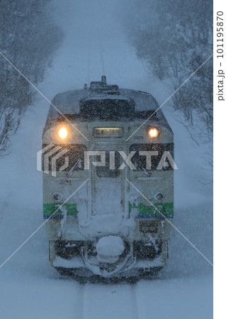 廃線直前の札沼線　雪の中を疾走するキハ40　豊ヶ岡駅 101195870
