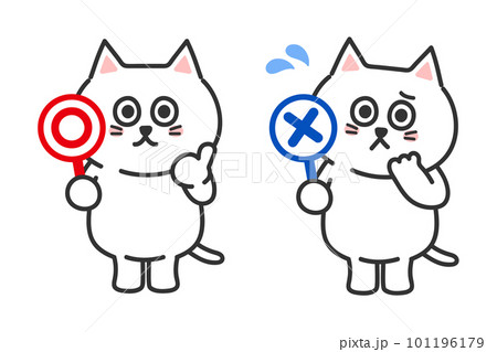 マルとバツの札を持った白猫　イラスト　ベクター 101196179
