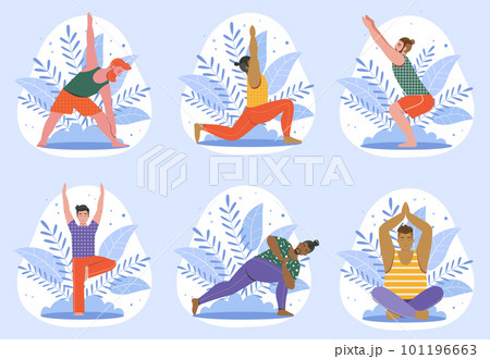 Diverse Man Doing Yoga Outdoor Workout at Nature Diverse Man Doing Yoga Outdoor Workout at Nature 101196663