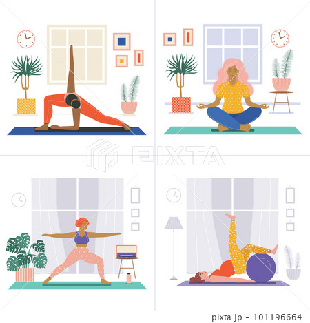 Young Woman Doing Home Workout and Yoga ad Room 101196664