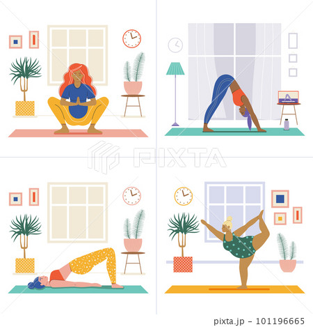 Young Woman Doing Home Workout and Yoga ad Room 101196665