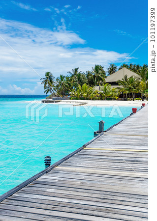 Exotic paradise Maldive resort lagoon bay view 101197399