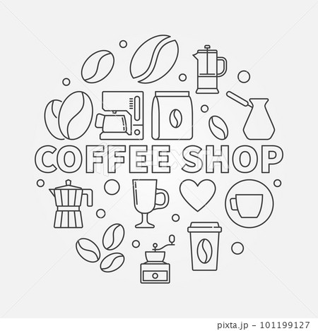 Coffee shop vector round illustration in thin line style Coffee shop vector round illustration in thin line style 101199127