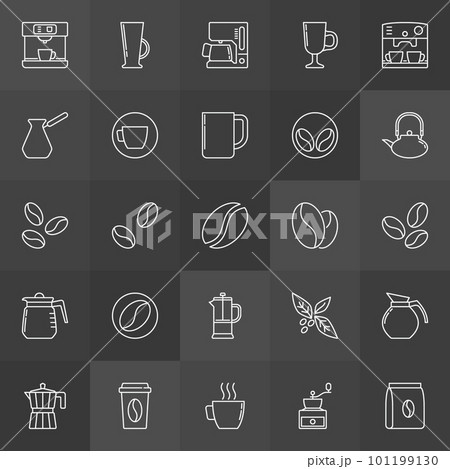 Coffee vector outline icons on dark background Coffee vector outline icons on dark background 101199130