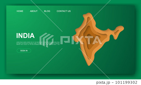 India 3d paper cut website template. India map paper cut out illustration. Country map symbol for landing page, advertising page. India 3d paper cut website template. India map paper cut out illustration. Country map symbol for landing page, advertising page. 101199302