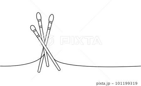Professional makeup brushes, eyeshadow brush one line continuous drawing. Makeup and beauty tools continuous one line illustration. 101199319