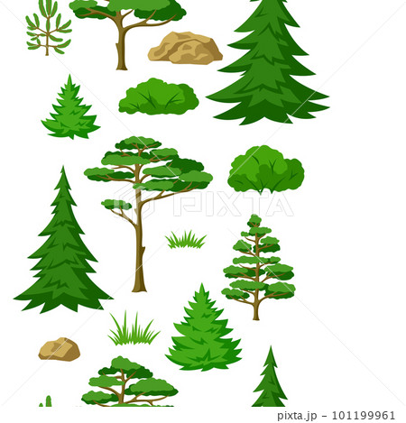 Spring or summer forest pattern. Background with stylized trees. Seasonal illustration. Spring or summer forest pattern. Background with stylized trees. Seasonal illustration. 101199961