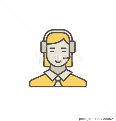 Colorful call center operator icon. Vector woman in headset crea 101200062