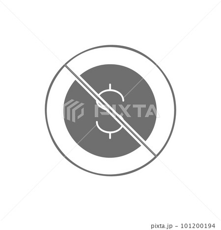 Coin with prohibition sign, no money, coin rejection grey fill icon. Finance, payment, invest finance symbol design. 101200194