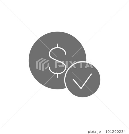 Coin with check mark, best choice, quality control, approved grey fill icon. Finance, payment, invest finance symbol design. Coin with check mark, best choice, quality control, approved grey fill icon. Finance, payment, invest finance symbol design. 101200224