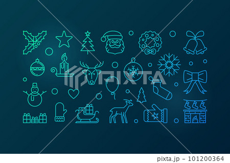 Colorful Xmas party vector line horizontal illustration 101200364