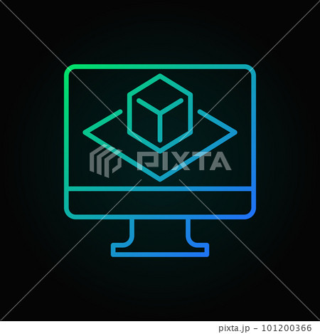 Computer with Augmented Reality colored vector line icon 101200366