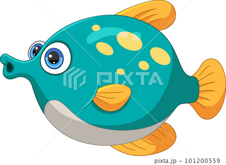 Cute puffer fish cartoon on white background 101200559