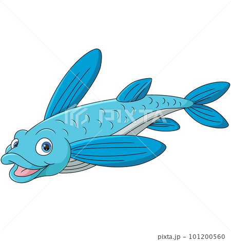 Cute flying fish cartoon on white background 101200560