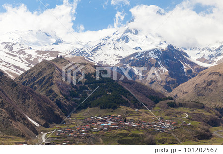 Kazbegi mountain view. Georgian landscape Kazbegi mountain view. Georgian landscape 101202567