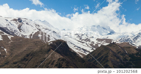 Caucasus Mountain panoramic landscape under cloudy sky 101202568