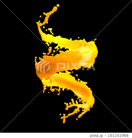 orange juice splash isolated on black background 101202966