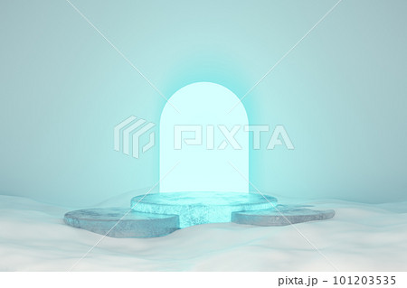 3d presentation pedestal made of ice on snow background 3d presentation pedestal made of ice on snow background 101203535