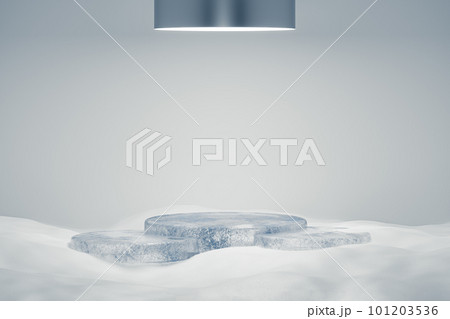3d presentation pedestal made of ice on snow background 101203536