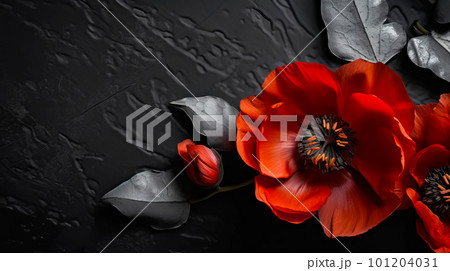 Red poppy as a symbol of memory for the fallen in the war. VE-Day, World War remembrance day. Generative AI illustration 101204031