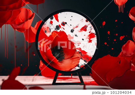 Red poppies as a symbol of memory for the fallen in the war. VE-Day, World War remembrance day. Generative AI illustration, creative composition 101204034