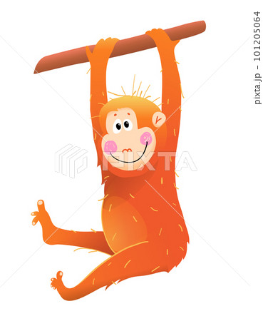 cartoon baby monkey hanging from tree