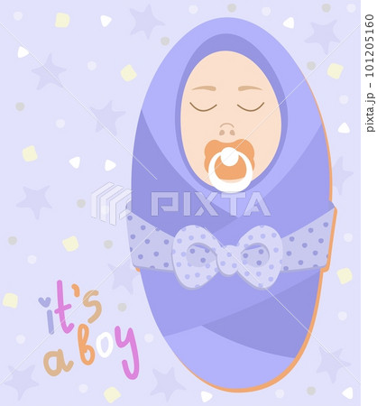 It's a boy. Newborn baby in blue blanket with pacifier. It's a boy. Newborn baby in blue blanket with pacifier. 101205160
