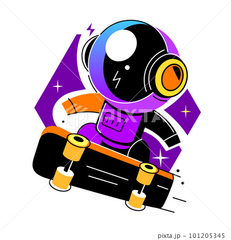 astronaut rides on skateboard through the universe.Space illustration. 101205345