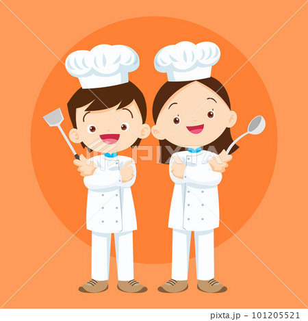 Cute Boy and Girl cooking in kitchen Character child chef profession Cute Boy and Girl cooking in kitchen Character child chef profession 101205521