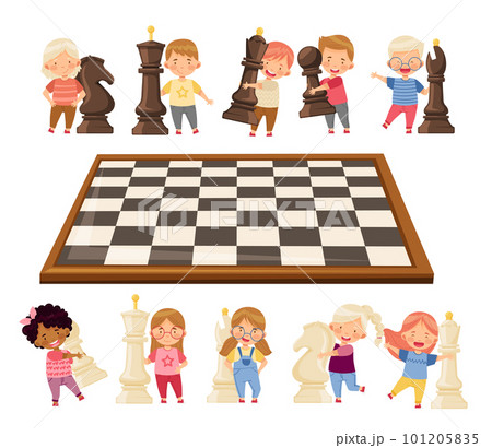 Cute Kids Playing Chess Moving Piece on Chessboard Big Vector Set Cute Kids Playing Chess Moving Piece on Chessboard Big Vector Set 101205835