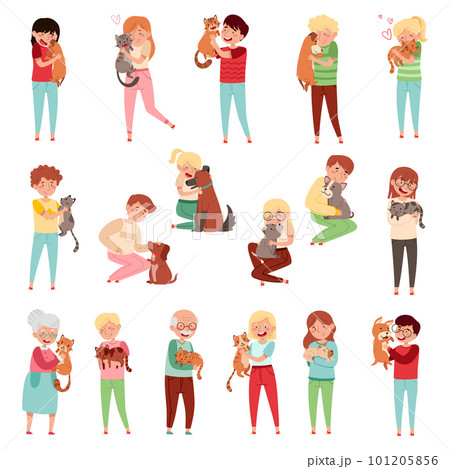 People Characters with Cat and Dog Companion Big Vector Illustration Set People Characters with Cat and Dog Companion Big Vector Illustration Set 101205856