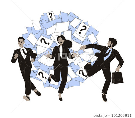 Office Bureaucracy with Man and Woman Character Escaping from Loads of Paperwork Vector Illustration 101205911