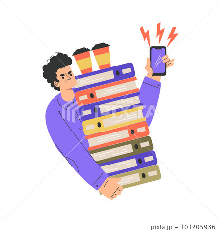 Office Bureaucracy with Frown Man Character Carrying Folder Stack and Coffee Vector Illustration Office Bureaucracy with Frown Man Character Carrying Folder Stack and Coffee Vector Illustration 101205936