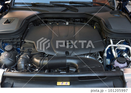 Close up detail of new car engine 101205997