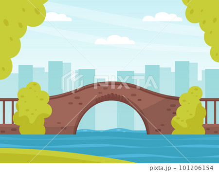 Stone Bridge as Road Over Water Connect Two Banks Vector Illustration 101206154